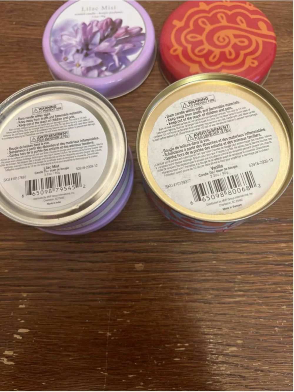 Set of 2 Scented Candles in Decorative Tins Lilac Mist & Vanilla 3.2 oz New